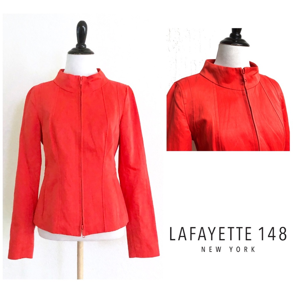 Lafayette 148 Orange Zip Front Cotton Blend Jacket - Picture 3 of 9